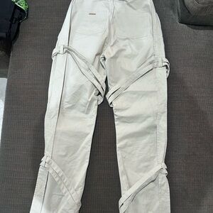 Maniere De Voir Cream Cargo Pants with Strap Details